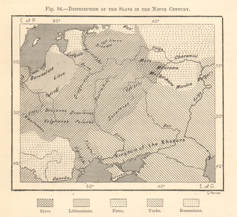 Distribution of the Slavs in the Ninth Century. Eastern Europe. Sketch map 1885