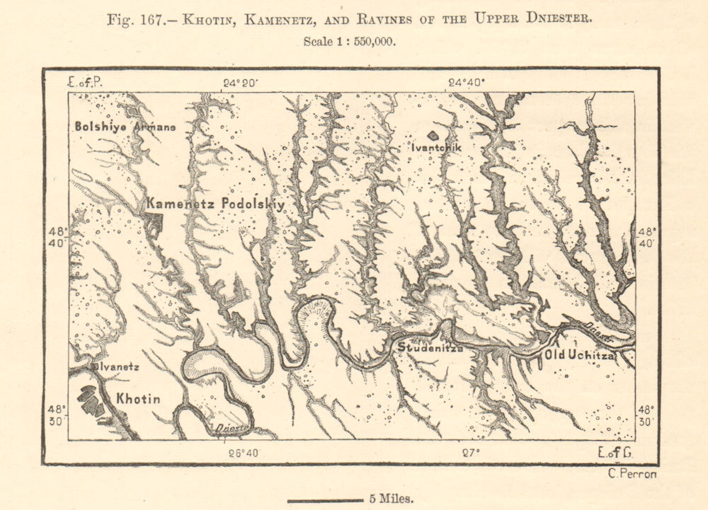 Associate Product Khotyn, Kamyanets-Podilskyi & Upper Dniester ravines. Ukraine. Sketch map 1885