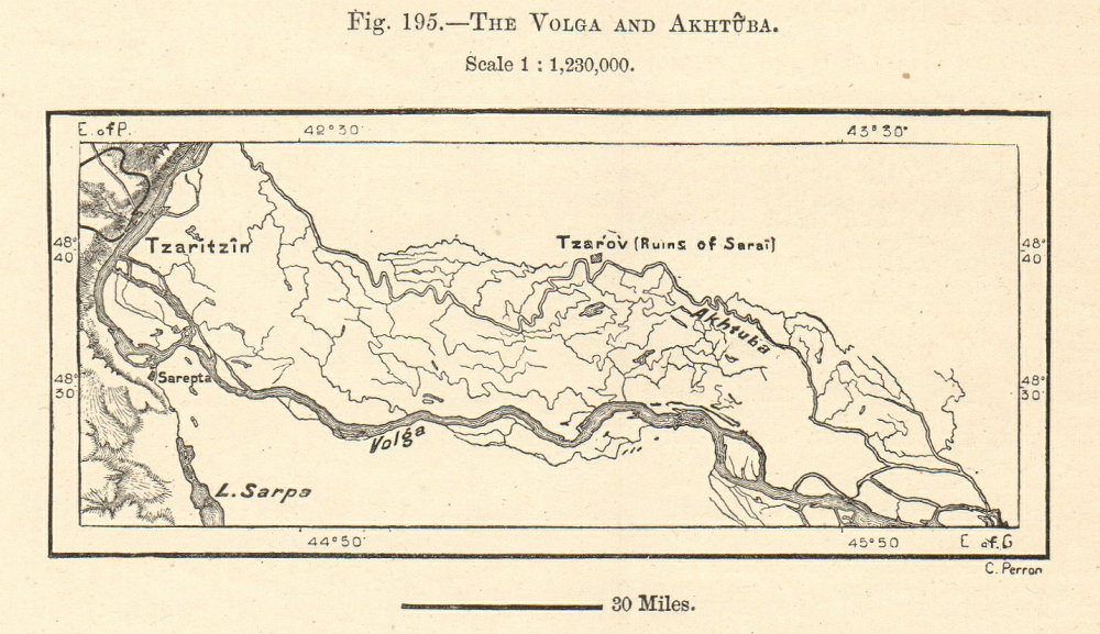 The Volga and Akhtuba rivers. Volgograd. Tsarev. Russia. Sketch map 1885