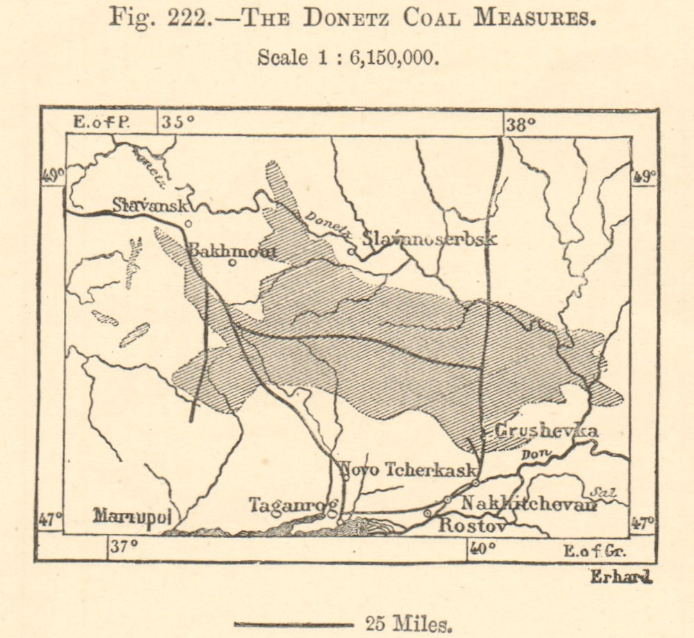 Associate Product The Donetz Coal Measures. Donetsk. Ukraine. Sketch map. SMALL 1885 old