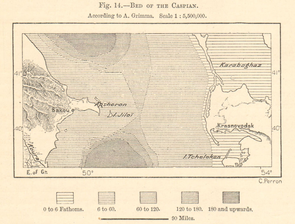 Central Caspian Sea. Turkmenbashi Baku Azerbaijan Turkmenistan. Sketch map 1885