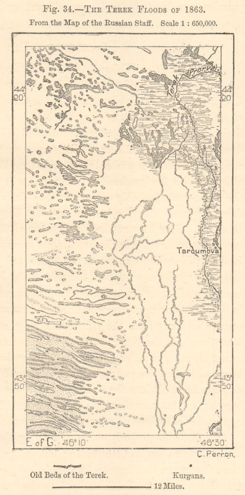 Associate Product The Terek River Floods of 1863. Tarumovka. Russia. Sketch map 1885 old