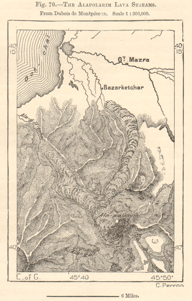 Porak Axarbaxar volcano lava flow. Armenia Azerbaijan Montpereux Sketch map 1885