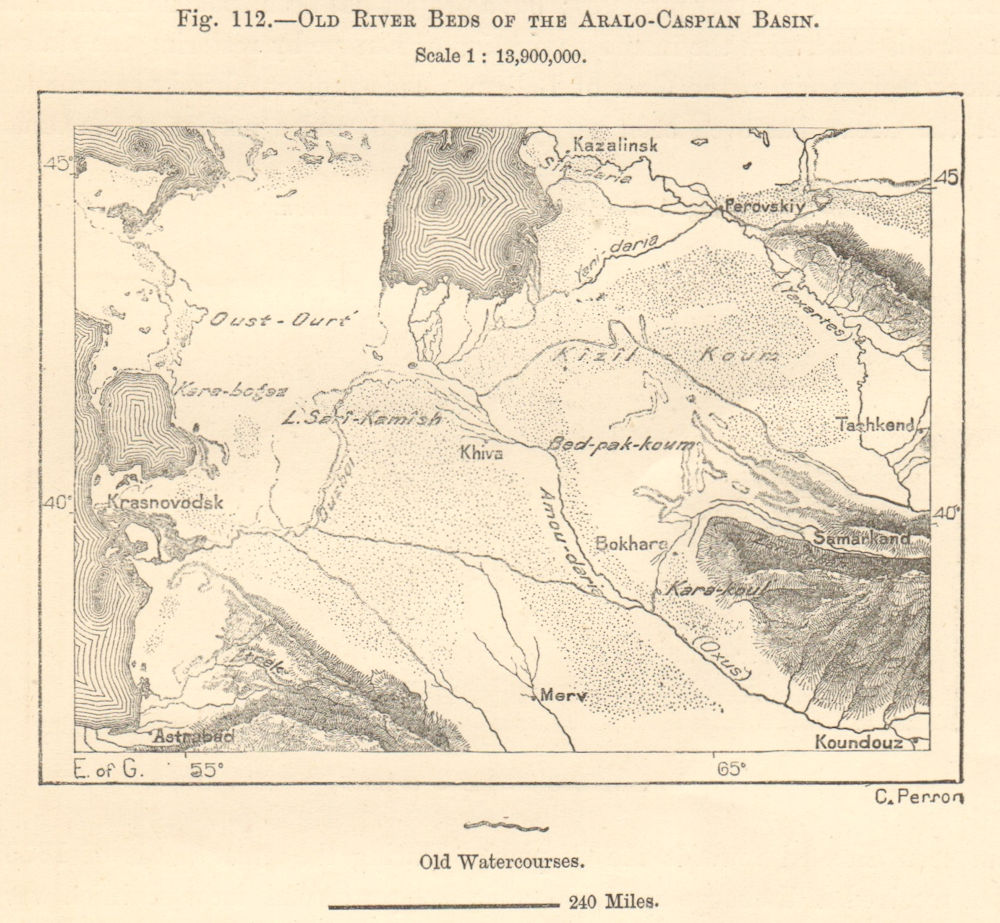 Aral-Caspian Basin old rivers Turkmenistan Uzbekistan Kazakhstan Sketch map 1885