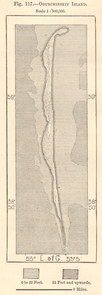 Ogurchinskiy Island (Ogurja Ada), Caspian Sea. Turkmenistan. Sketch map 1885