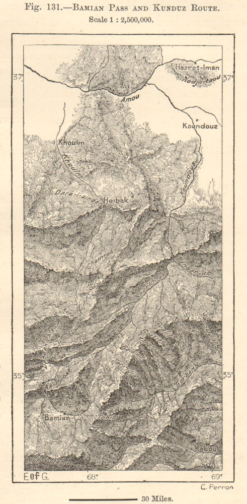 Bamyan Pass. Aybak Hindu Kush. Kunduz-Kabul. Afghanistan. Sketch map 1885