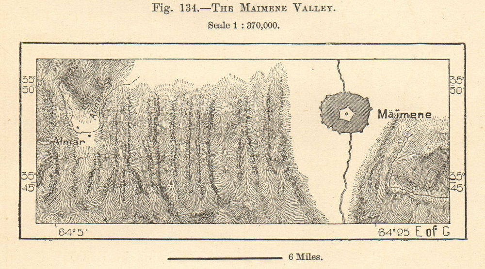 The Maimene (Maymana) valley, Almar, Afghanistan. Sketch map. SMALL 1885