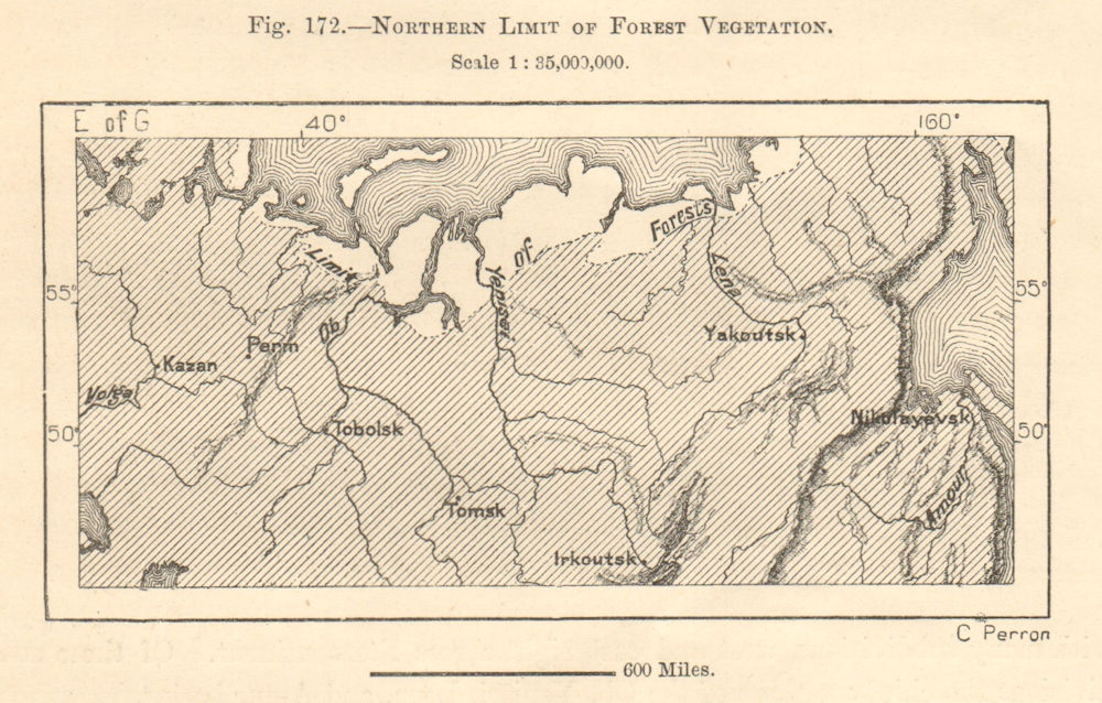 Siberia northern limit of vegetation. Ob Yenisei Lena. Russia. Sketch map 1885