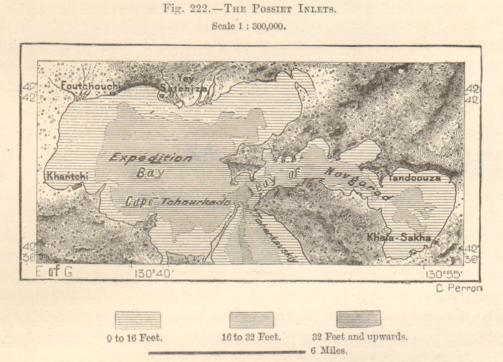 Associate Product Expedition (Ekspeditsii) Novgorod Bay. Posyet. Russia. Sketch map 1885 old