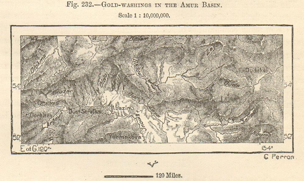 Amur basin gold-washings. Albazino. Siberia. Russia China. Sketch map 1885