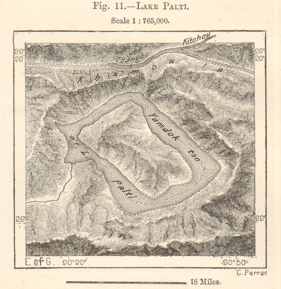 Lake Palti/Yamzho Yumco. Tsangbo/Yarlung Zangbo. China. Sketch map. SMALL 1885