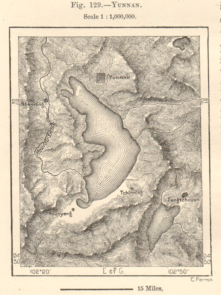 Associate Product Yunnan (Kunming) & environs plan. Dianchi Pool. China. Sketch map 1885 old