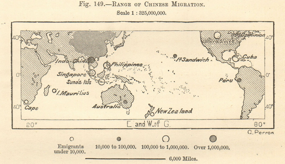 Associate Product Chinese diaspora. Emigration destination countries. World. Sketch map 1885