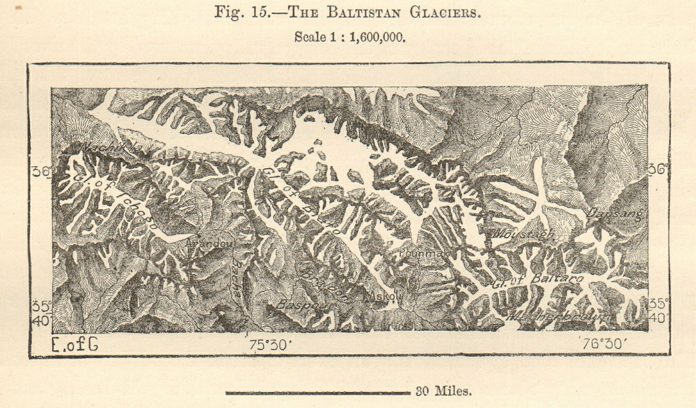 Associate Product Baltistan Glaciers. Biafo Chogo Baltoro Himalayas Pakistan China sketch map 1885