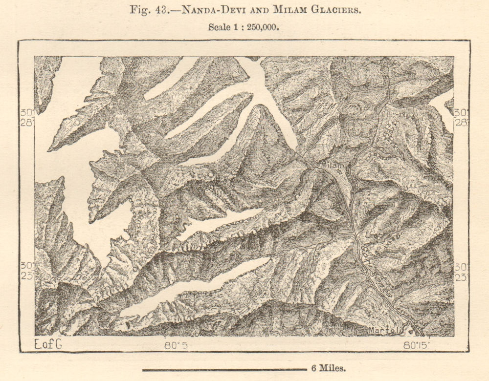 Associate Product Nanda-Devi & Milam Bilju glaciers Gori Gar River Himalayas India sketch map 1885