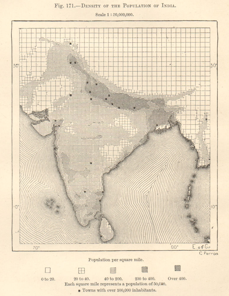 Density of the Population in India. Sketch map 1885 old antique plan chart