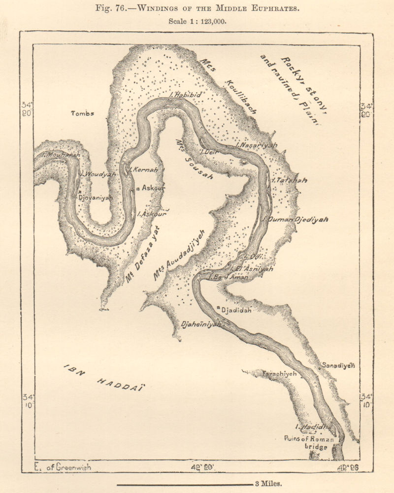 Associate Product Windings of the Middle Euphrates. Now Hadithah Dam Lake. Iraq. Sketch map 1885
