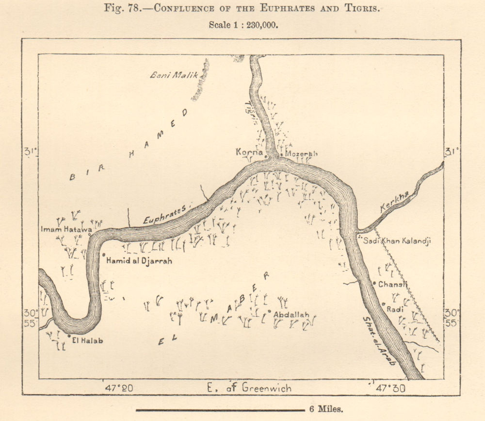 Associate Product Confluence of the Euphrates and Tigris. Al Qurnah. Iraq. Sketch map 1885
