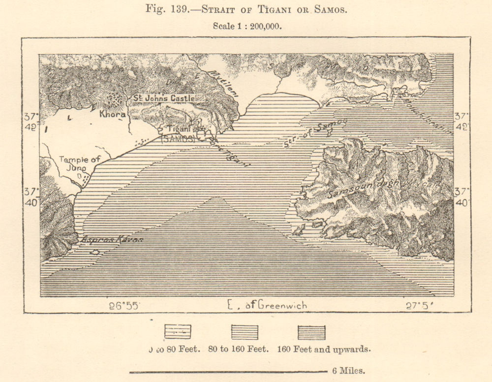 Samos, Mycale Strait & Dilek Peninsula. Tigani. Greece Turkey. Sketch map 1885