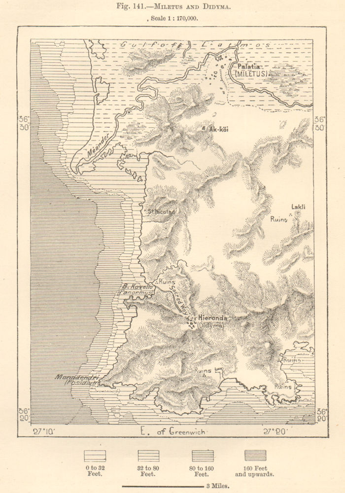 Miletus ruins & Didyma. Didim & Balat. Buyuk Menderes. Turkey. Sketch map 1885