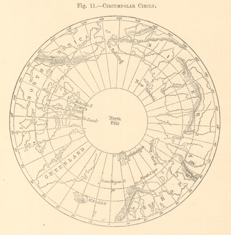 Associate Product Circumpolar Circle. Arctic. North Pole. Sketch map 1886 old antique chart