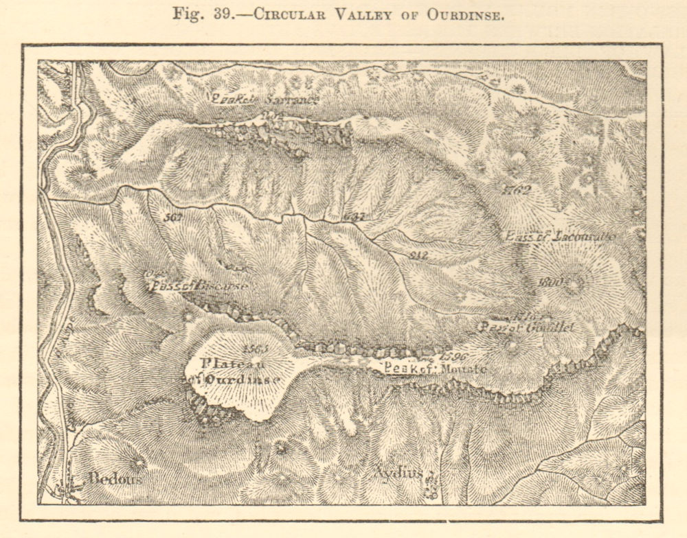 Associate Product Circular Valley of Ourdinse. Pyrénées-Atlantiques. Bedous. Sketch map 1886