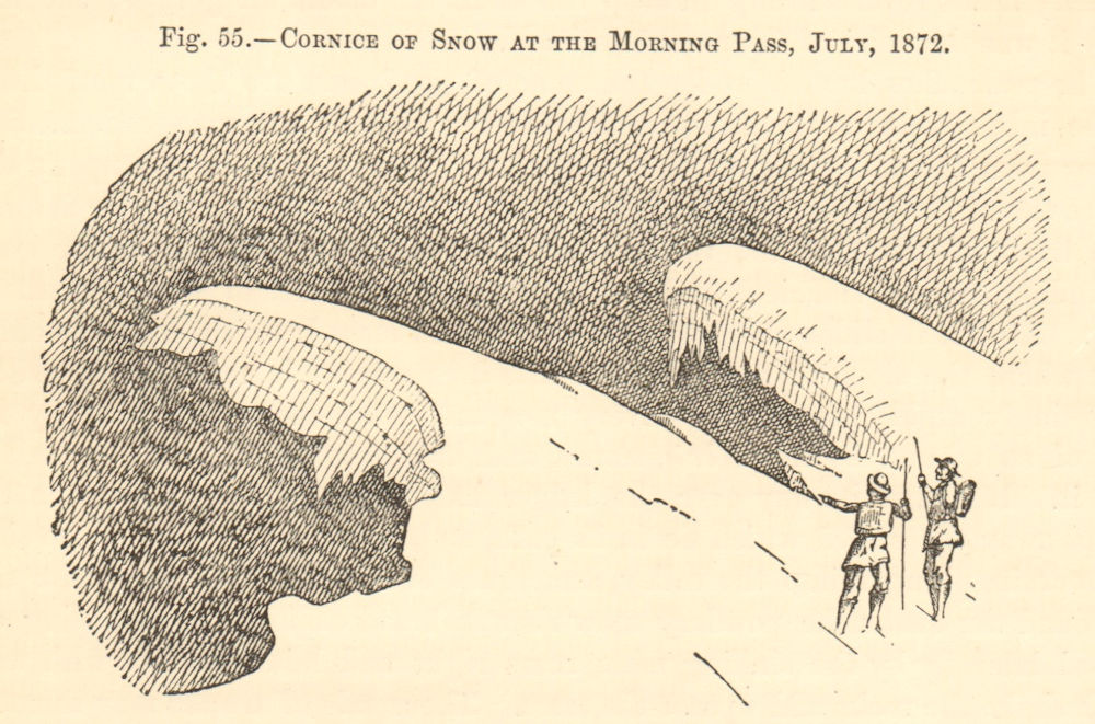 Cornice of snow at the Morning Pass, July, 1872. Switzerland. SMALL 1886 print
