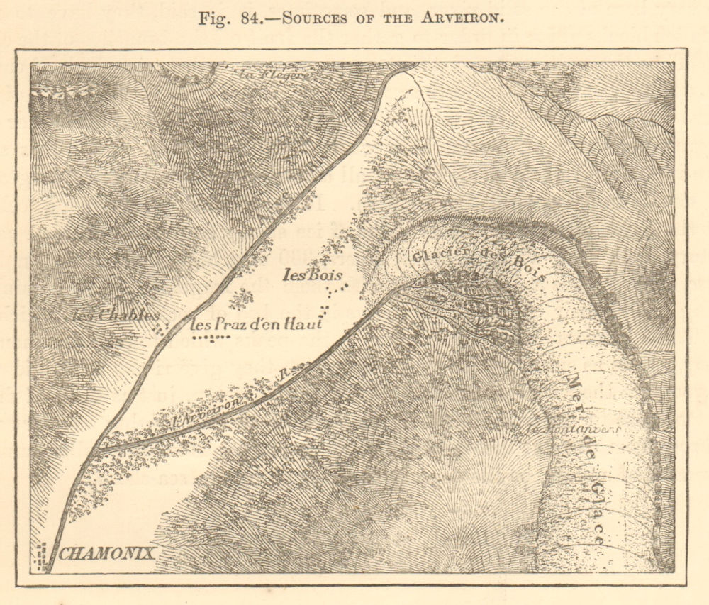 Associate Product Sources of the Arveiron. Haute-Savoie. Chamonix Mer de Glace. Sketch map 1886