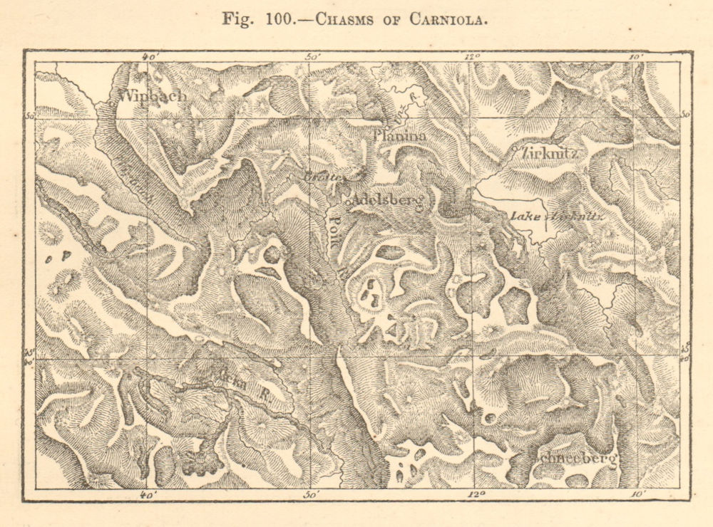 Associate Product Chasm of Carniola. Slovenia. Postojna. Sketch map 1886 old antique chart
