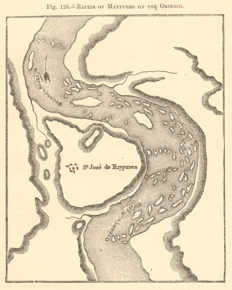 Associate Product Rapids of Maypures of the Orinoco. Colombia. Maipures. Sketch map 1886 old