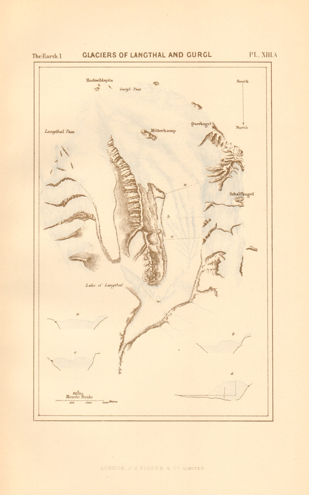 Associate Product Glaciers of Langthal and Gurgl. Austria. Obergurgl 1886 old antique map chart