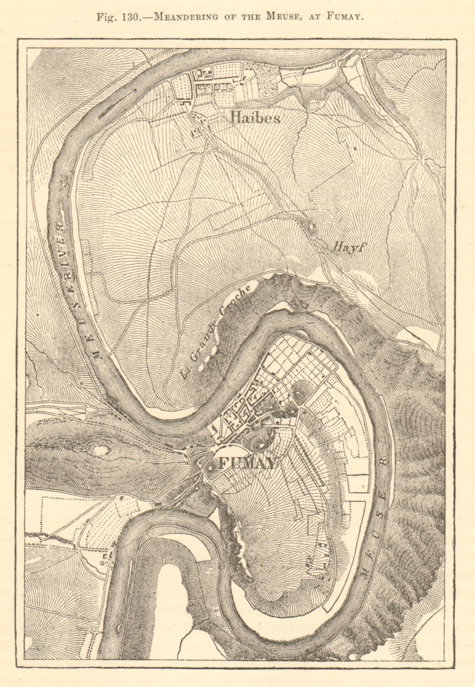 Associate Product Meandering of the Meuse, at Fumay. Ardennes. Haybes. Sketch map 1886 old