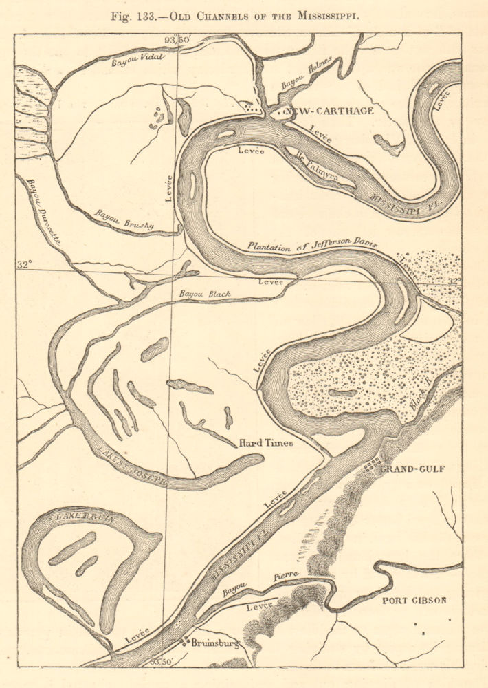 Associate Product Mississippi old channels. New Carthage Bruinsburg Grand Gulf. Sketch map 1886