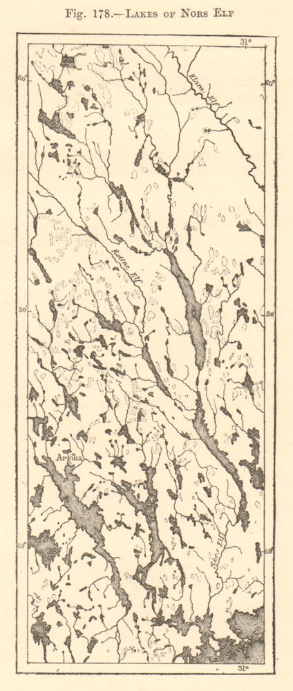 Associate Product Nors Elf lakes. Sweden. Norsälven river. Arvika. Fryken Lakes. Sketch map 1886