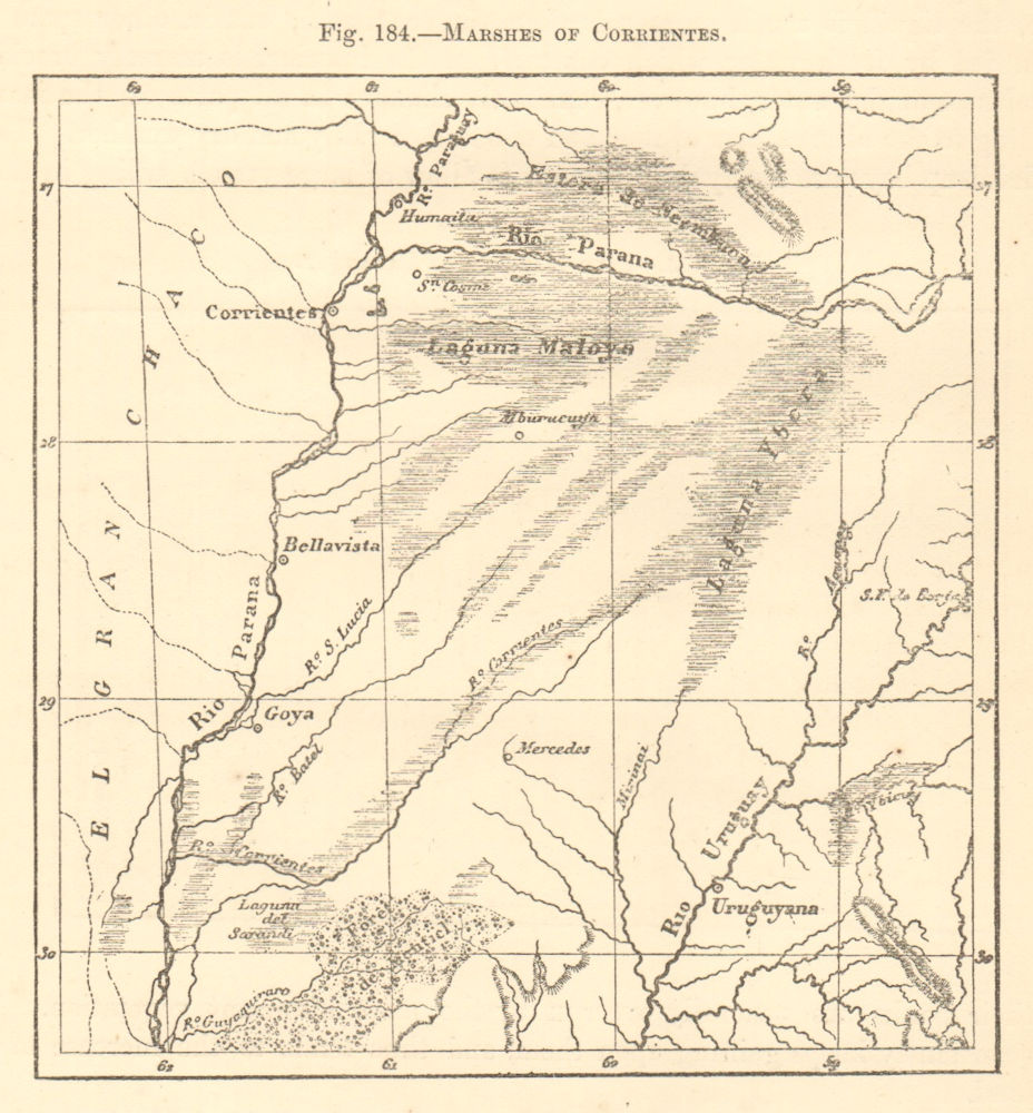 Associate Product Corrientes marshes Argentina. Ibera Wetlands. Esteros del Iberá. Sketch map 1886