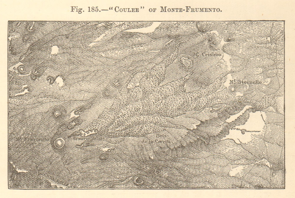 Associate Product Monte Frumento Supino, Mount Etna, Sicily 1865 crater lava SMALL sketch map 1886