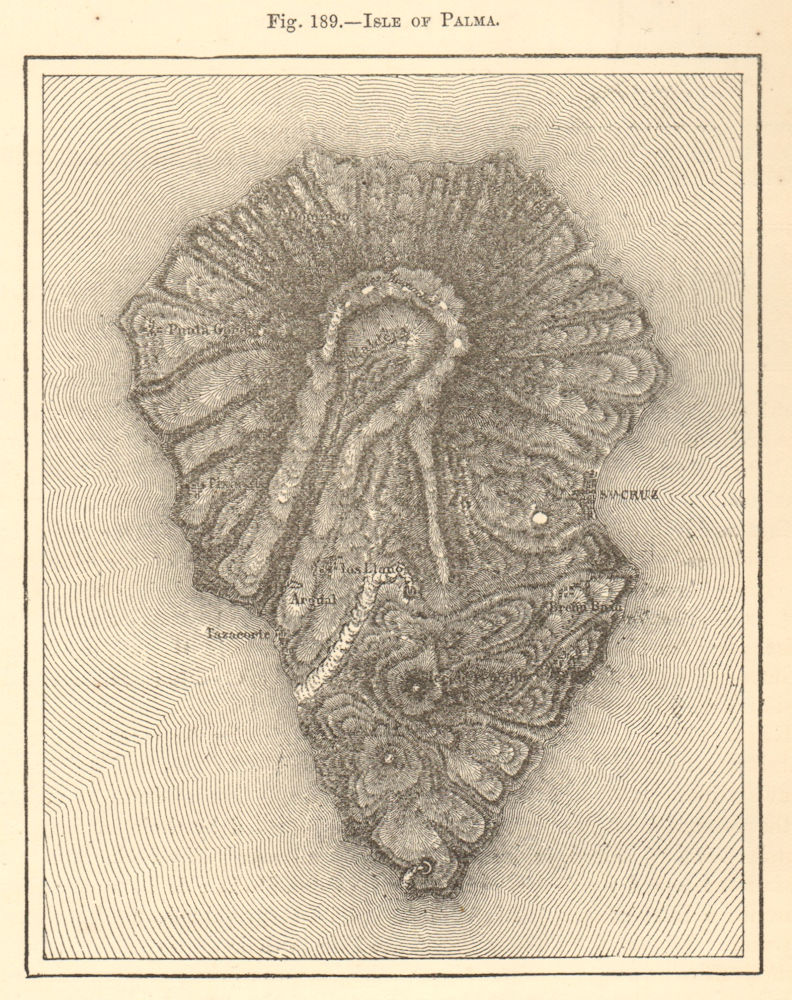 Isle of Palma. Canary Islands. La Palma. Santa Cruz. Sketch map 1886 old