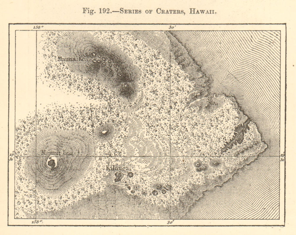 Series of Craters, Hawaii. Mauna Kea Mauna Loa Kilauea. Sketch map 1886