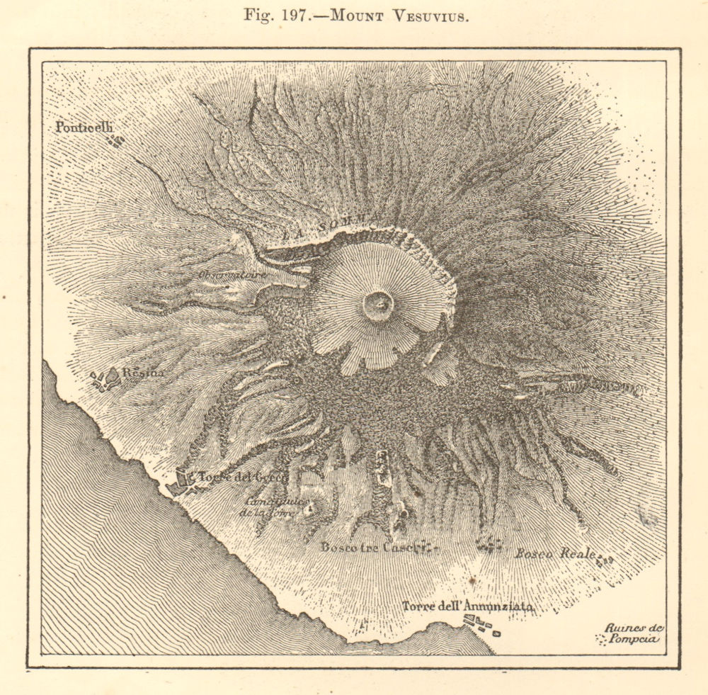 Associate Product Mount Vesuvius. Italy. Torre del Greco. Sketch map 1886 old antique chart