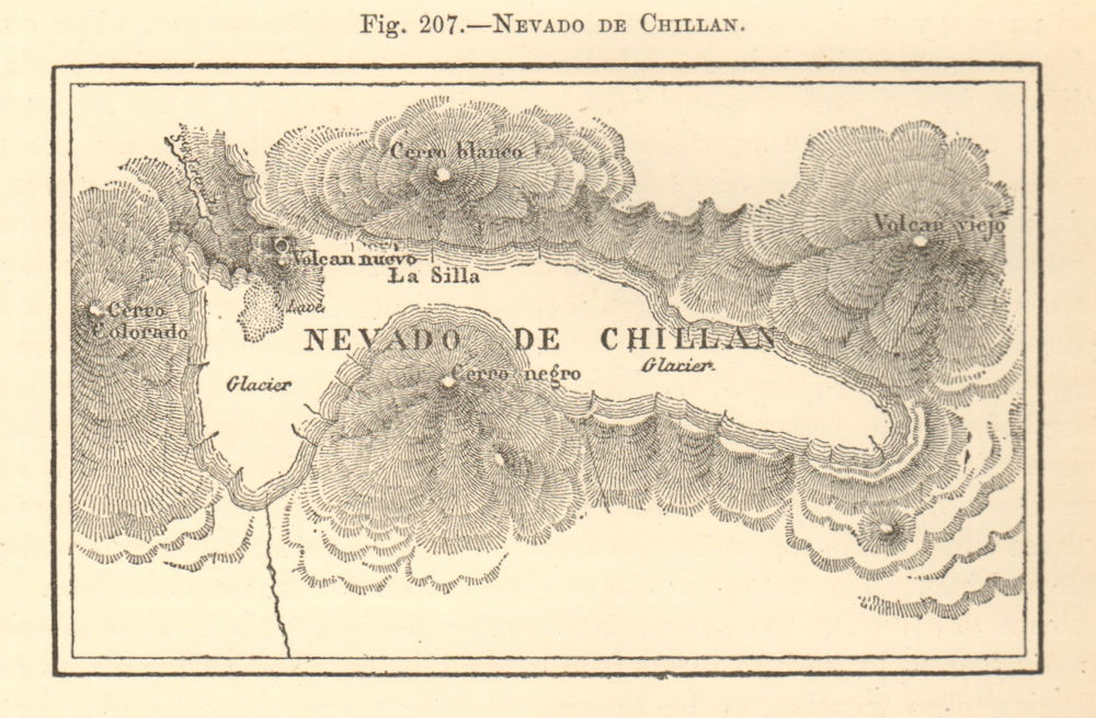 Associate Product Nevados de Chillan. Chile. SMALL sketch map 1886 old antique plan chart