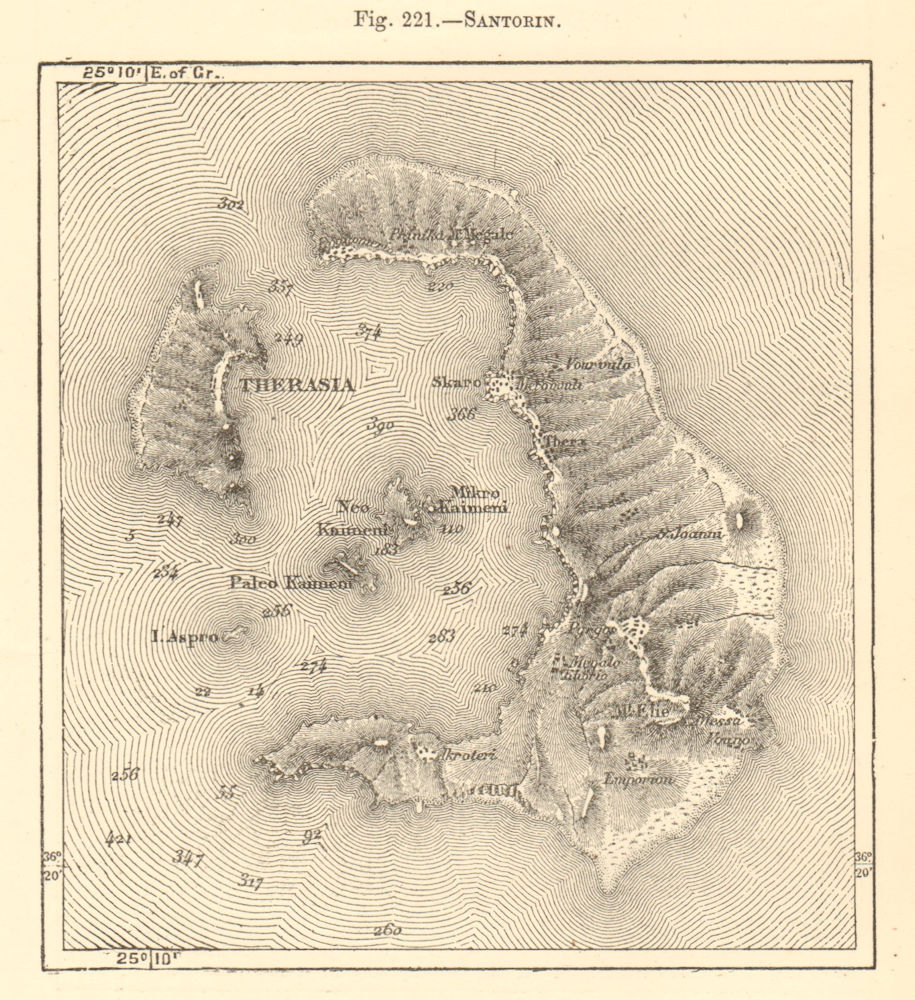 Santorin. Greece. Santorini. Sketch map 1886 old antique plan chart