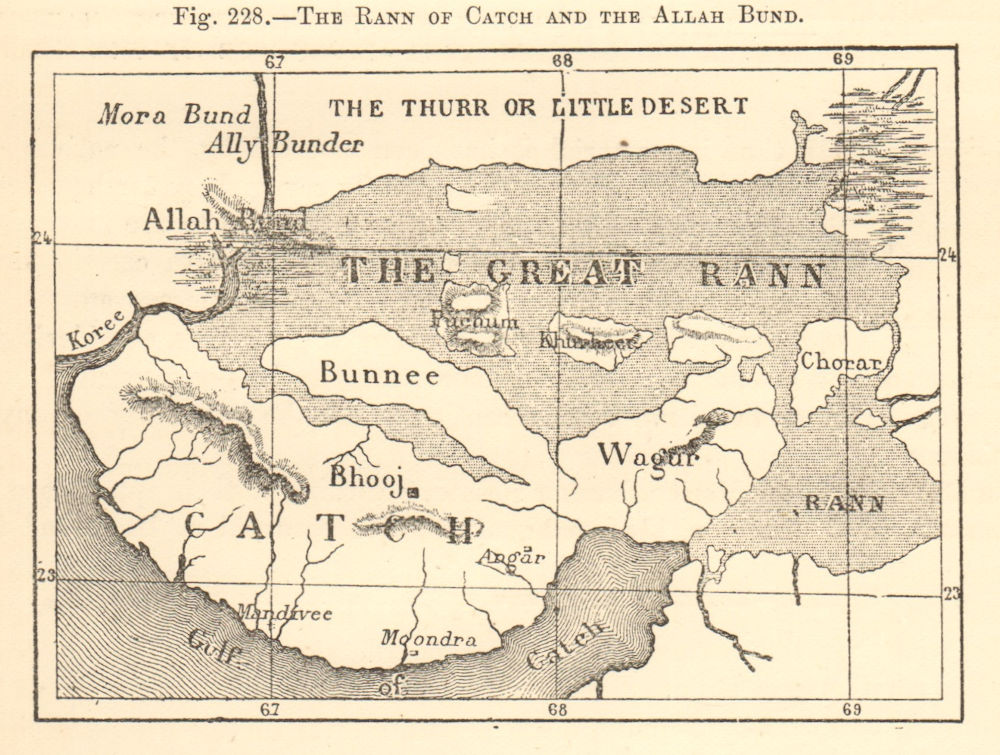 The Rann of Catch and the Allah Bund. Gujarat. Kutch. Sketch map 1886 old