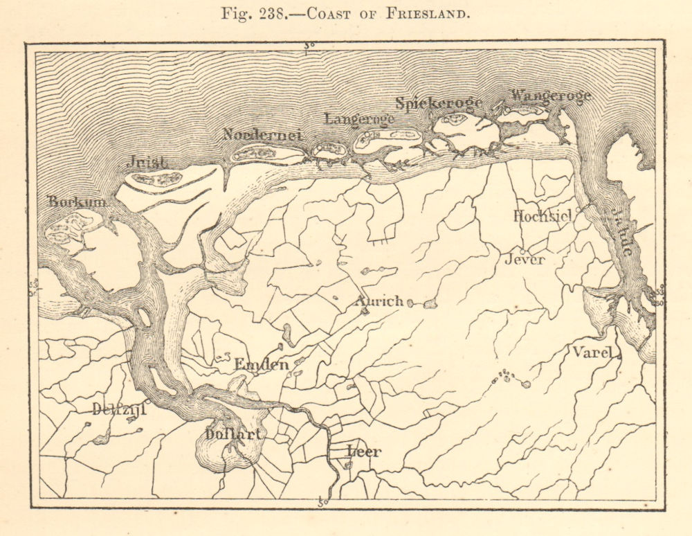 Associate Product Coast of Friesland. Netherlands. Emden. East Frisian Islands. Sketch map 1886