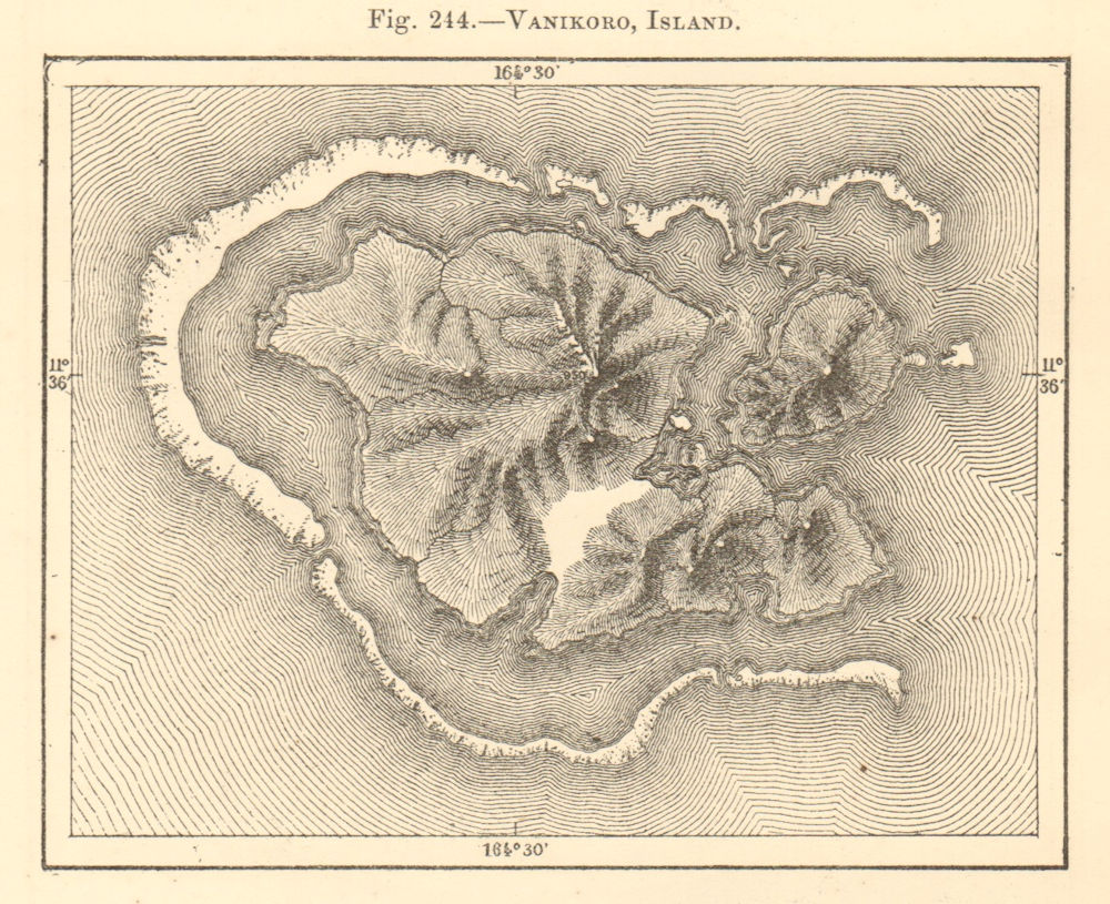 Vanikoro Island. Pacific Ocean. Solomon Islands. Sketch map 1886 old