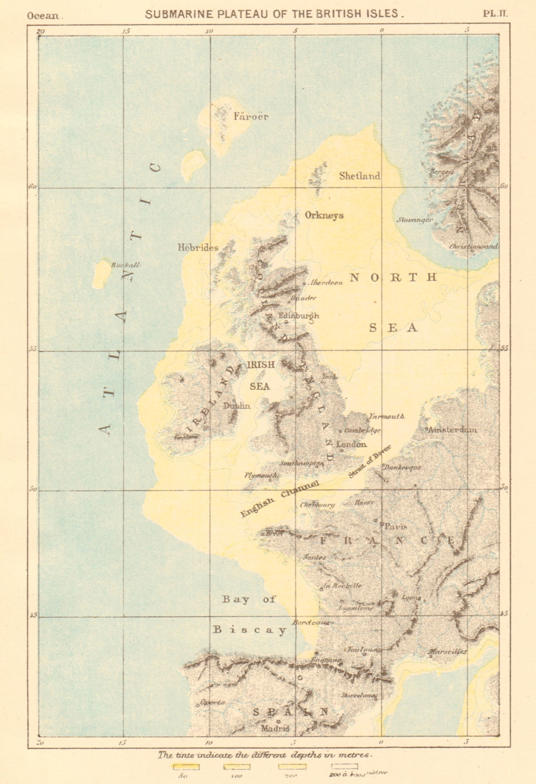 Associate Product Submarine Plateau of the British Isles 1886 old antique vintage map plan chart