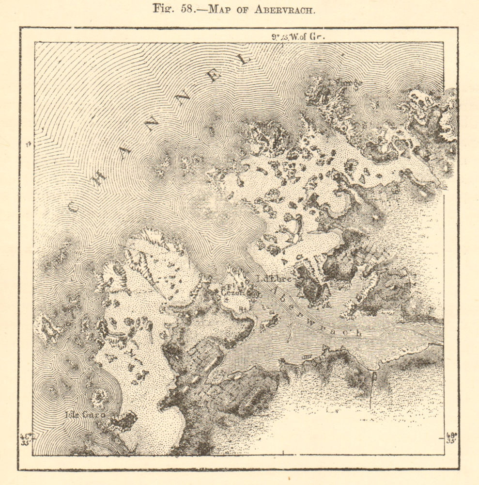 Map of Abervrach. Finistère. Aber Wrac'h. Sketch map 1886 old antique