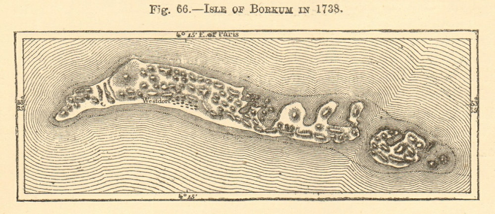 Associate Product Isle of Borkum in 1738. Lower Saxony. SMALL sketch map 1886 old antique