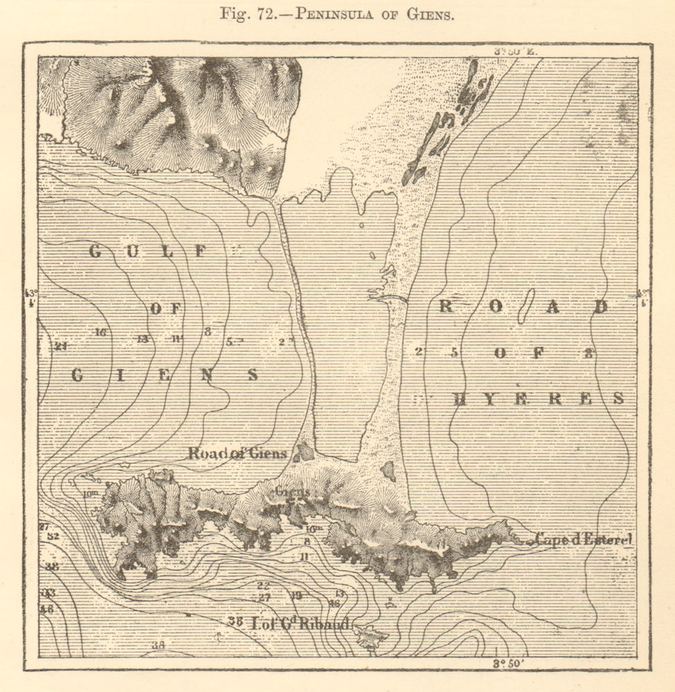 Associate Product Peninsula of Giens. Var. Hyères. Sketch map 1886 old antique plan chart