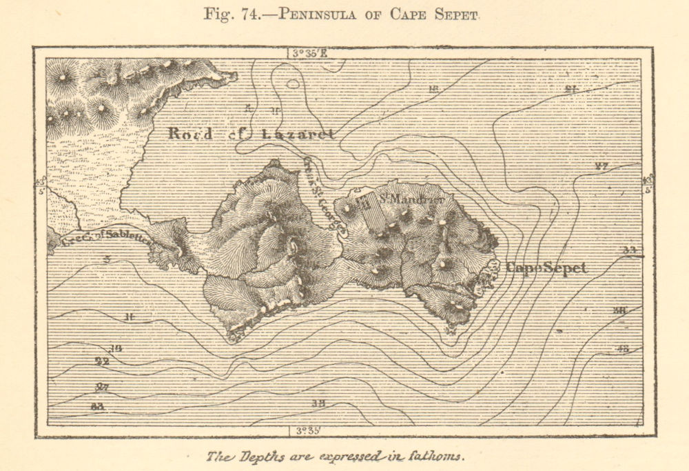 Peninsula of Cape Sepet. Var. St Mandrier, Toulon. SMALL sketch map 1886