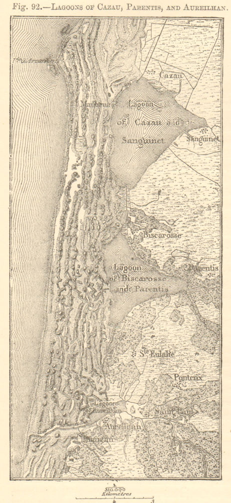 Associate Product Cazau, Parentis & Aureilhan lagoons. Landes. Biscarosse Mimizan. Sketch map 1886